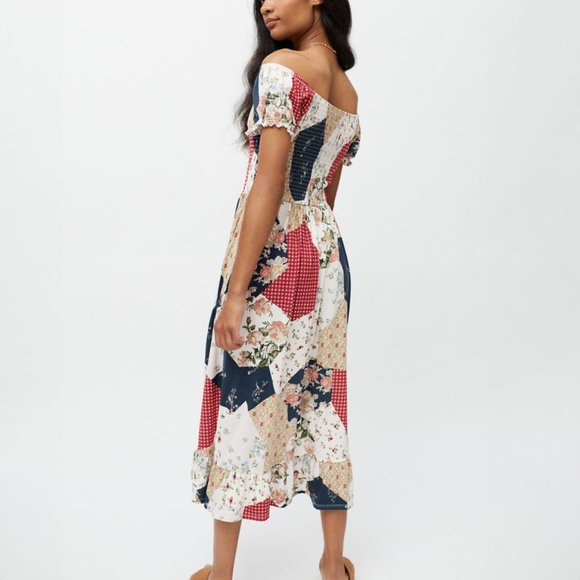 Urban Outfitters Patchwork Floral Midi Dress - Red, Blue, Cream - Picture 5 of 6